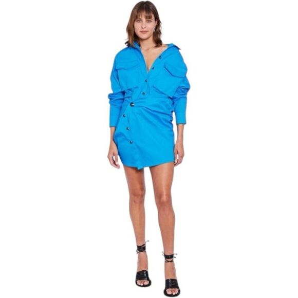 Pfifer Forbes Mini Dress in Pool Blue Size M Revolve Shirt Classic Asymmetrical - Picture 2 of 14